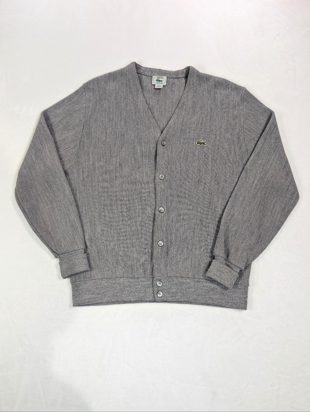 Vtg 80s IZOD Lacoste Gray Cardigan Sweater | Made in USA | Large - Picture 2 of 9